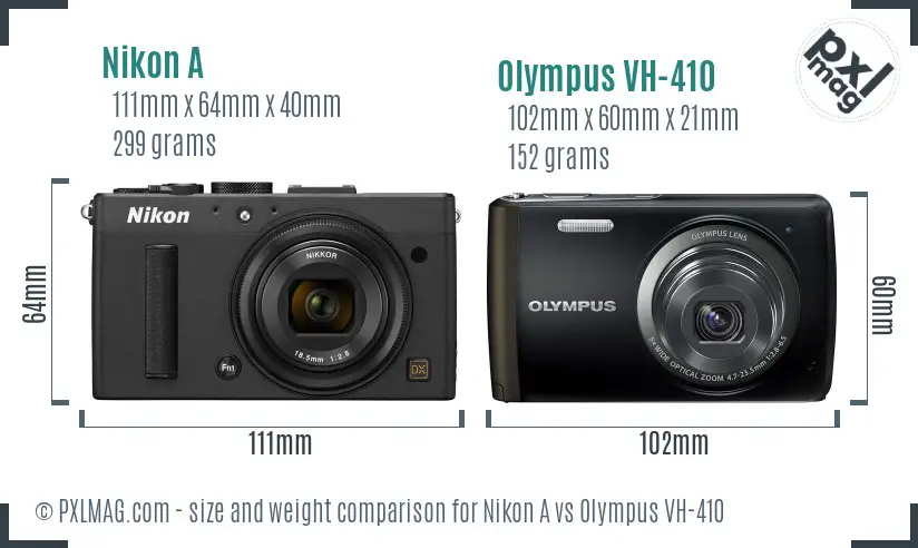 Nikon A vs Olympus VH-410 size comparison