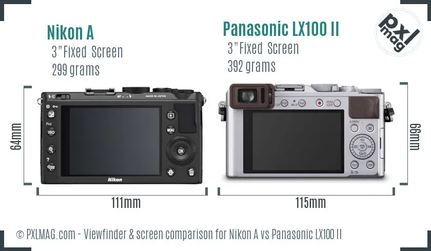 Nikon A vs Panasonic LX100 II Screen and Viewfinder comparison