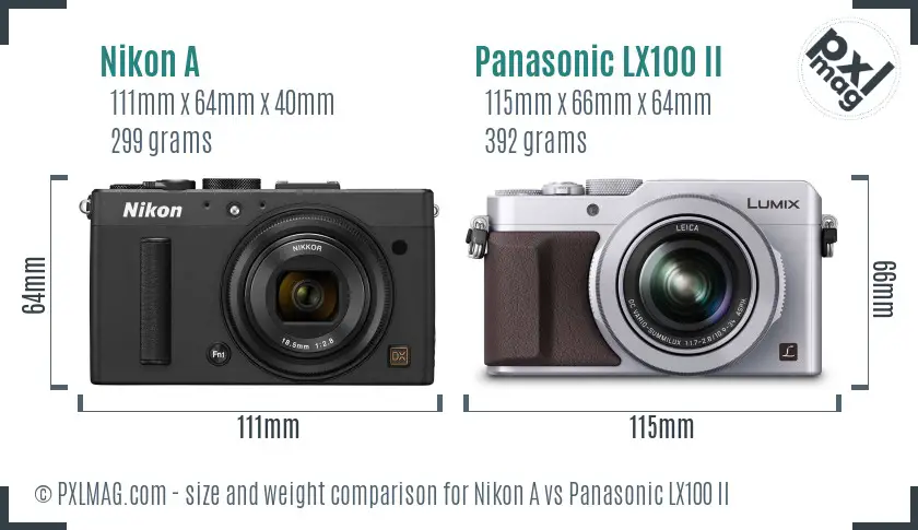 Nikon A vs Panasonic LX100 II size comparison