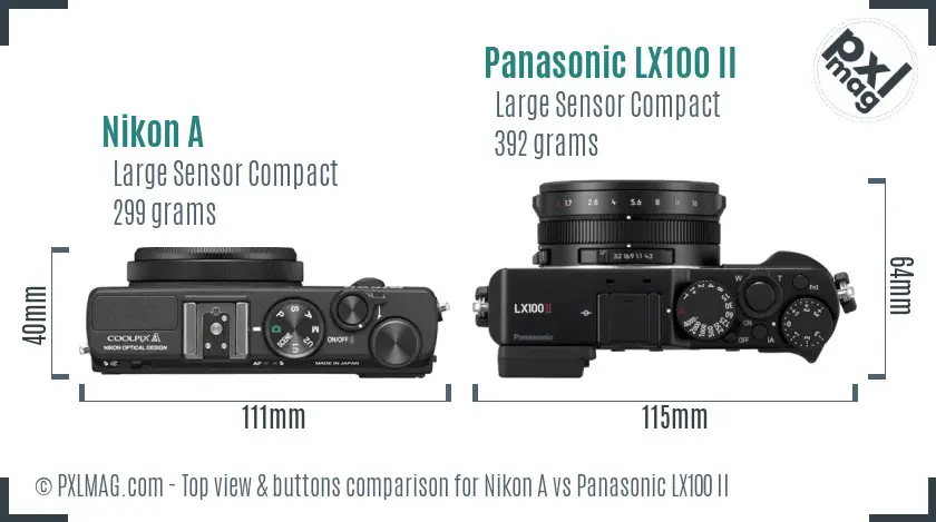 Nikon A vs Panasonic LX100 II top view buttons comparison