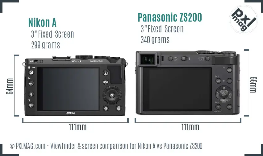Nikon A vs Panasonic ZS200 Screen and Viewfinder comparison