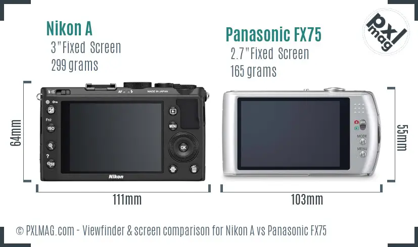 Nikon A vs Panasonic FX75 Screen and Viewfinder comparison