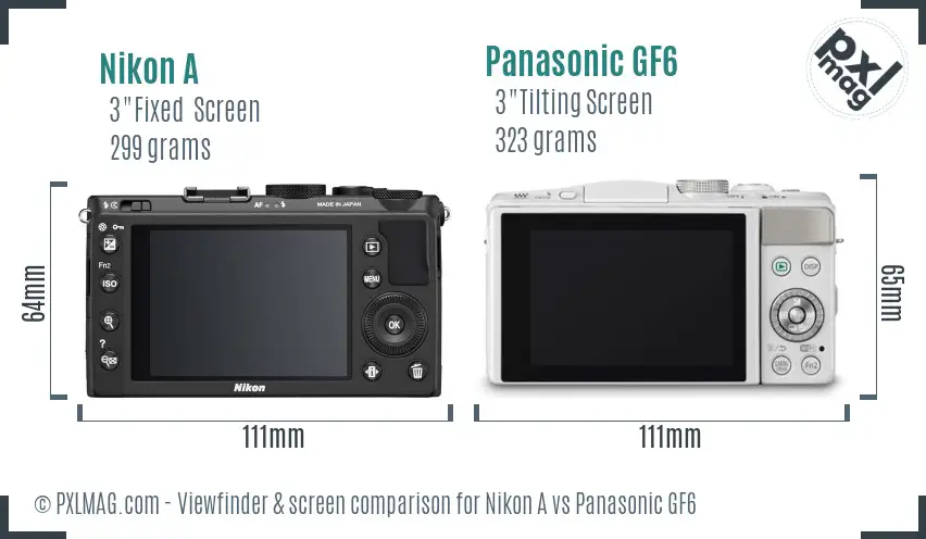 Nikon A vs Panasonic GF6 Screen and Viewfinder comparison