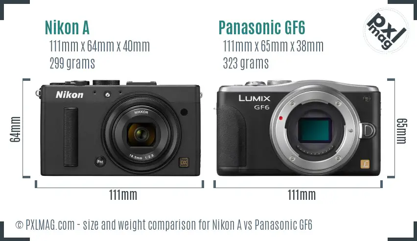 Nikon A vs Panasonic GF6 size comparison