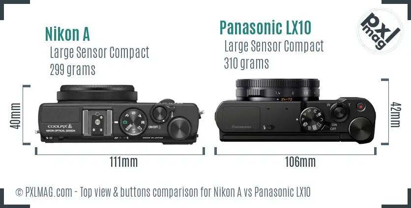 Nikon A vs Panasonic LX10 top view buttons comparison