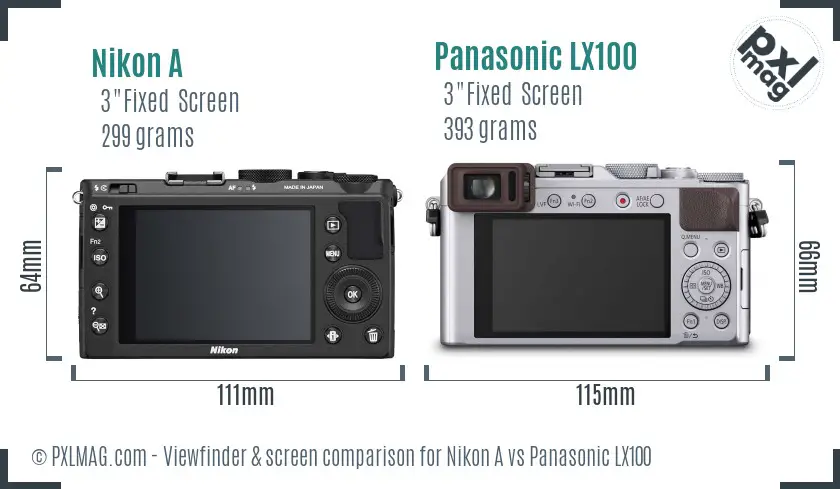 Nikon A vs Panasonic LX100 Screen and Viewfinder comparison