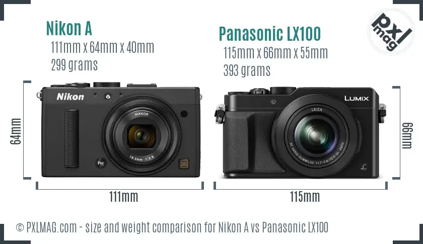 Nikon A vs Panasonic LX100 size comparison