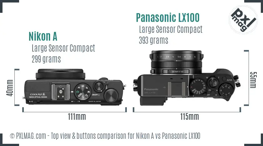 Nikon A vs Panasonic LX100 top view buttons comparison