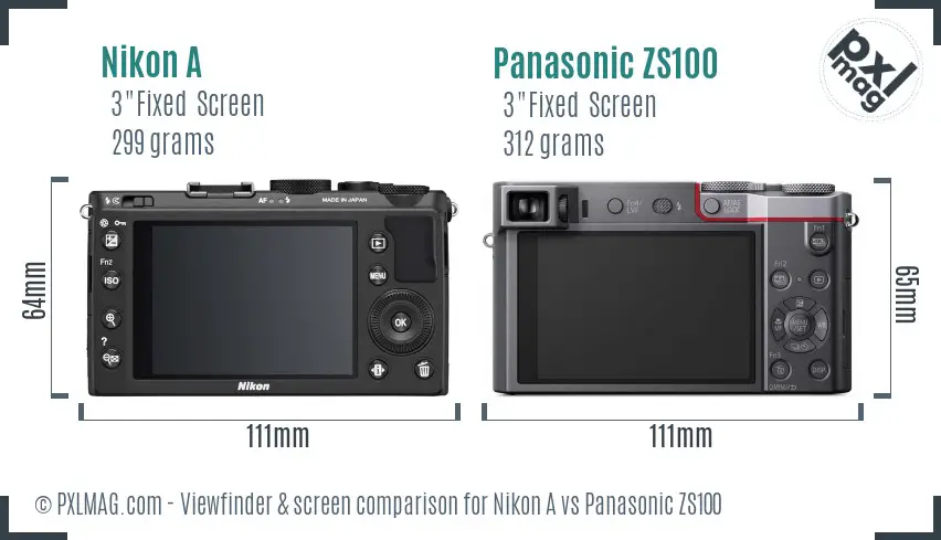 Nikon A vs Panasonic ZS100 Screen and Viewfinder comparison