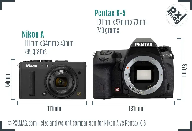 Nikon A vs Pentax K-5 size comparison