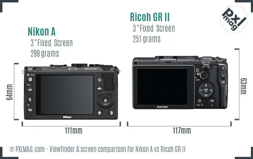 Nikon A vs Ricoh GR II Screen and Viewfinder comparison