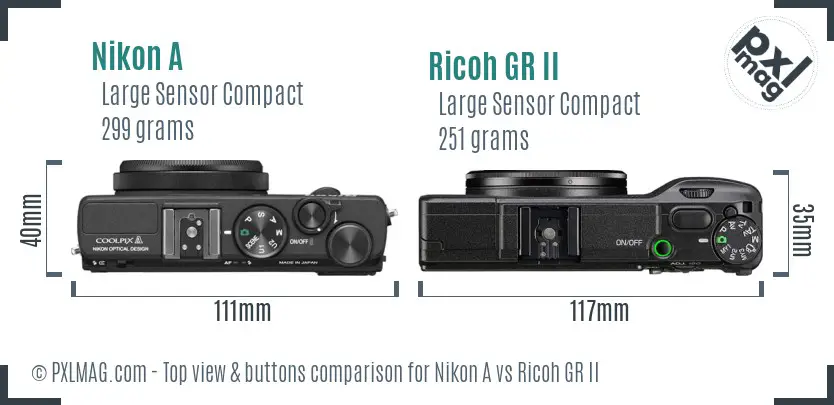 Nikon A vs Ricoh GR II top view buttons comparison
