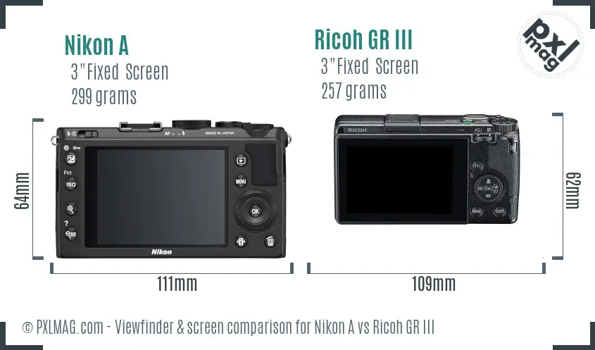 Nikon A vs Ricoh GR III Screen and Viewfinder comparison