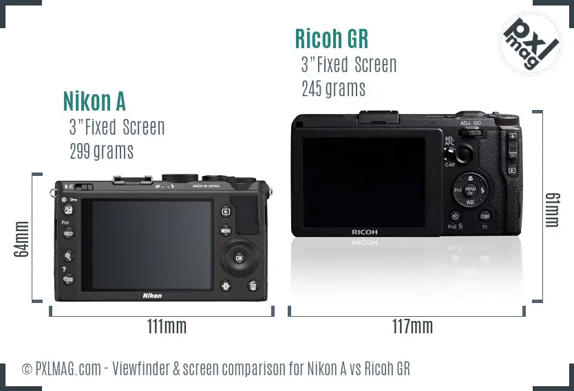 Nikon A vs Ricoh GR Screen and Viewfinder comparison