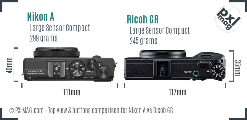 Nikon A vs Ricoh GR top view buttons comparison