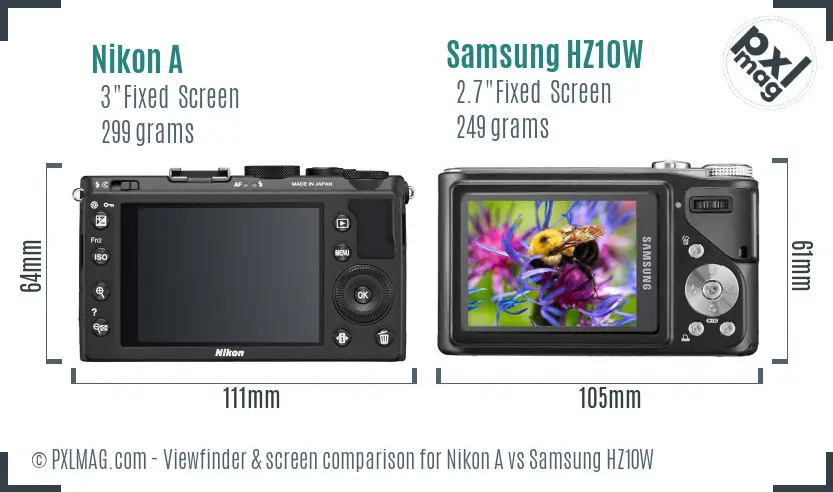 Nikon A vs Samsung HZ10W Screen and Viewfinder comparison