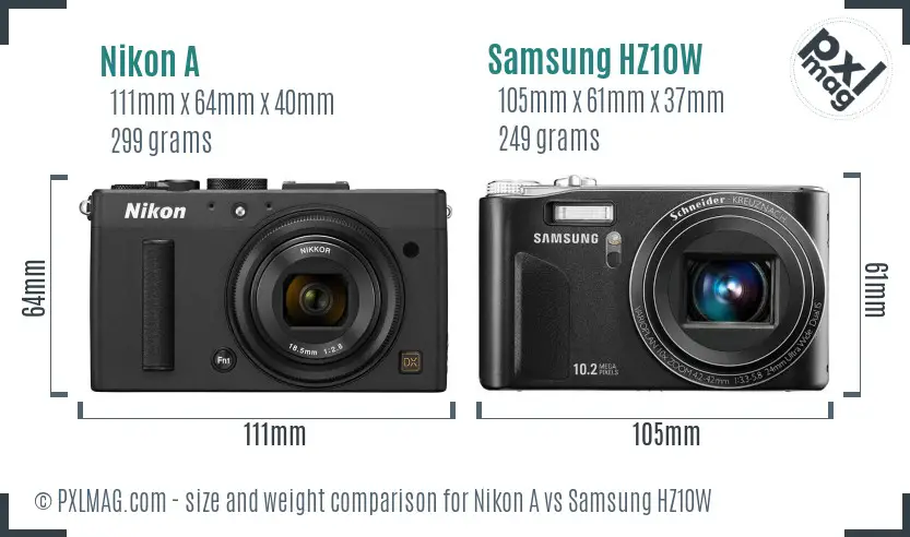 Nikon A vs Samsung HZ10W size comparison