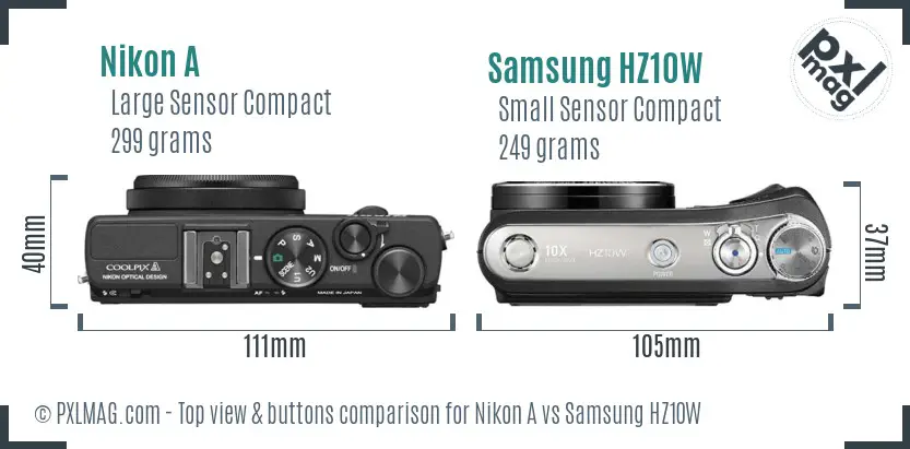 Nikon A vs Samsung HZ10W top view buttons comparison