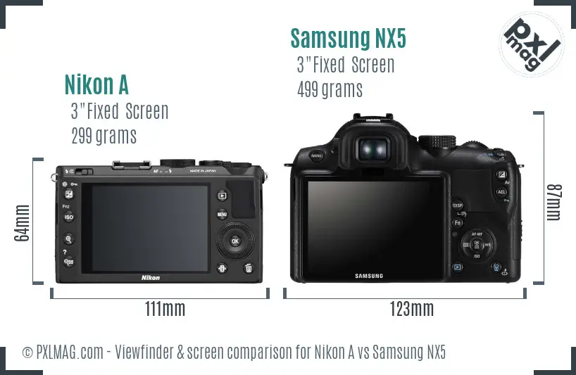 Nikon A vs Samsung NX5 Screen and Viewfinder comparison