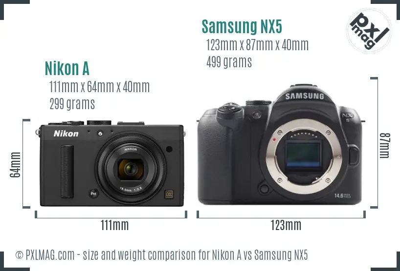Nikon A vs Samsung NX5 size comparison