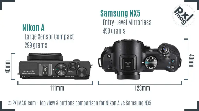 Nikon A vs Samsung NX5 top view buttons comparison