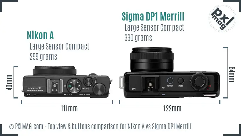 Nikon A vs Sigma DP1 Merrill top view buttons comparison