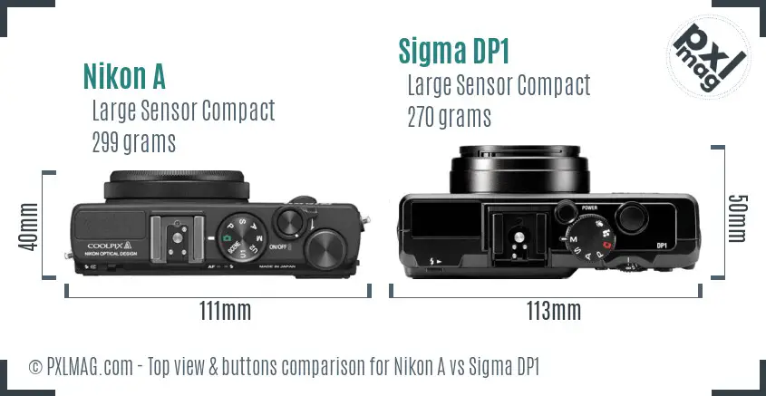 Nikon A vs Sigma DP1 top view buttons comparison