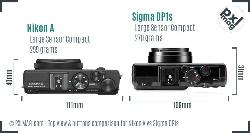 Nikon A vs Sigma DP1s top view buttons comparison