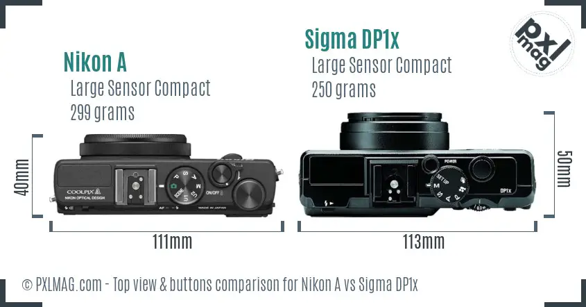 Nikon A vs Sigma DP1x top view buttons comparison