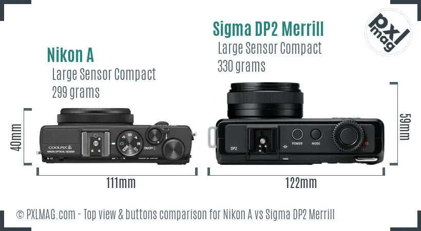 Nikon A vs Sigma DP2 Merrill top view buttons comparison