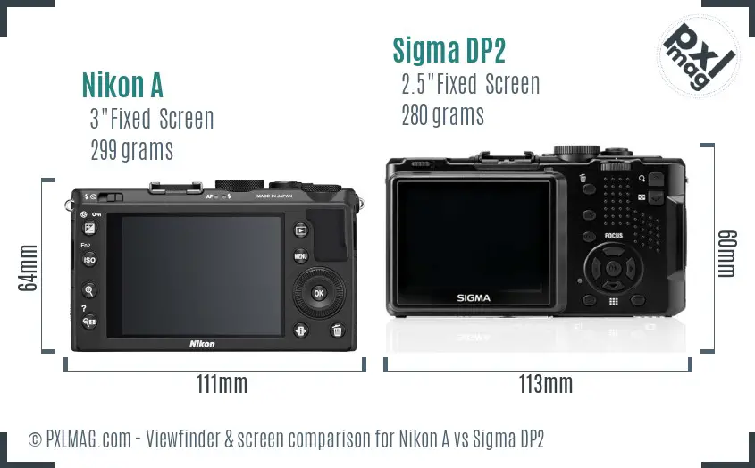 Nikon A vs Sigma DP2 Screen and Viewfinder comparison