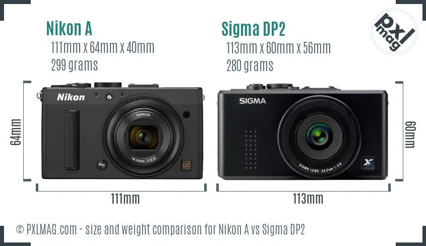 Nikon A vs Sigma DP2 size comparison