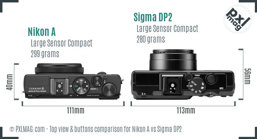Nikon A vs Sigma DP2 top view buttons comparison