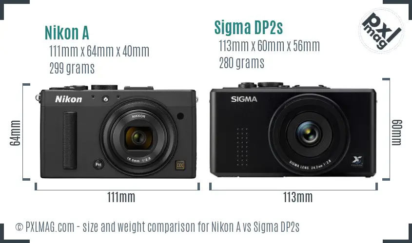 Nikon A vs Sigma DP2s size comparison