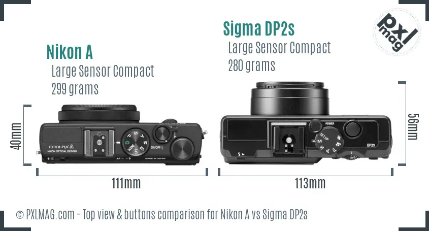 Nikon A vs Sigma DP2s top view buttons comparison