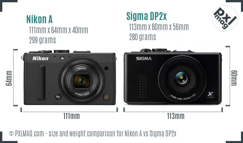 Nikon A vs Sigma DP2x size comparison