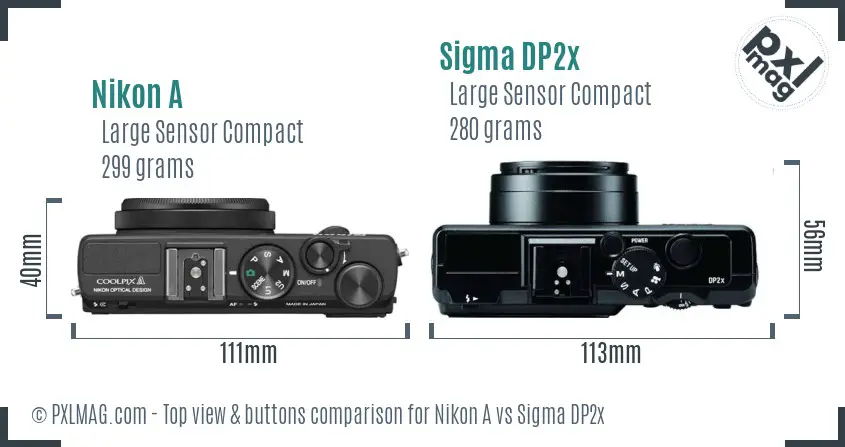 Nikon A vs Sigma DP2x top view buttons comparison