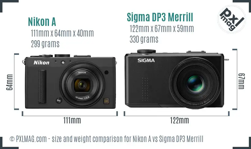 Nikon A vs Sigma DP3 Merrill size comparison