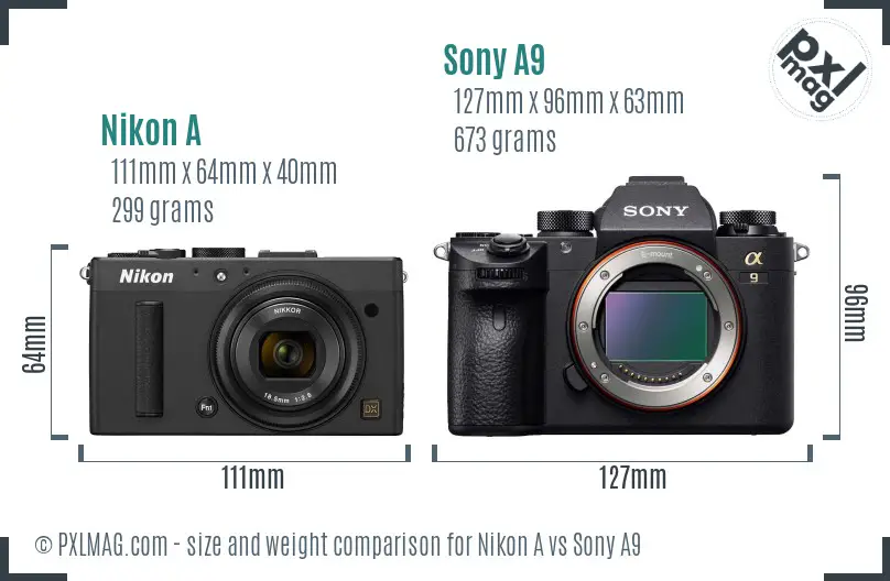 Nikon A vs Sony A9 size comparison