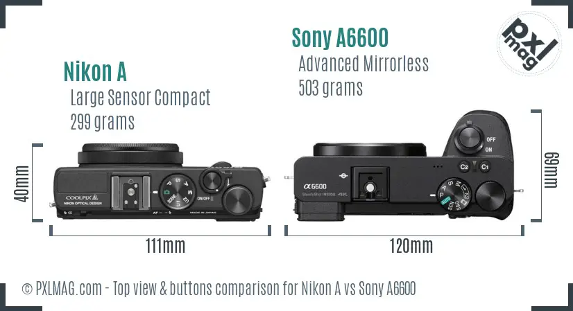 Nikon A vs Sony A6600 top view buttons comparison