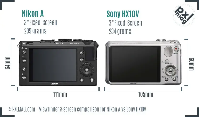 Nikon A vs Sony HX10V Screen and Viewfinder comparison