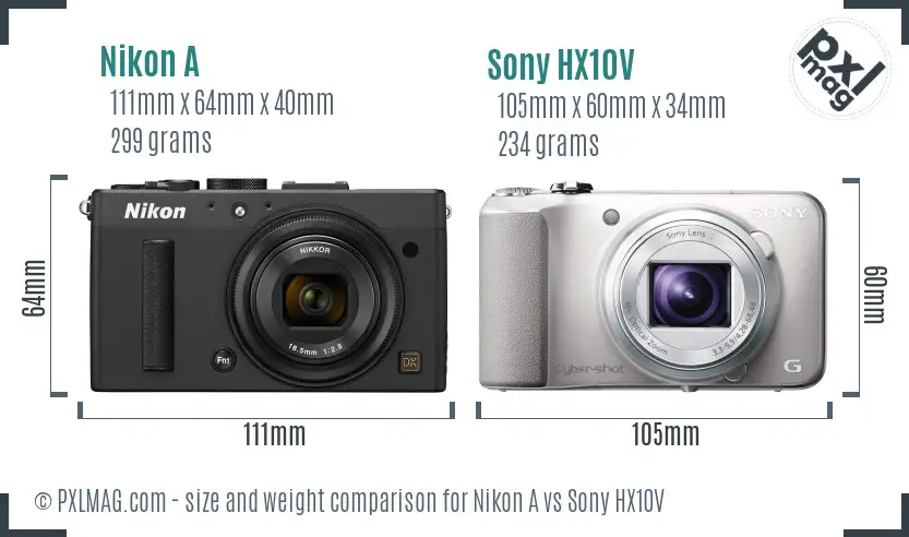 Nikon A vs Sony HX10V size comparison