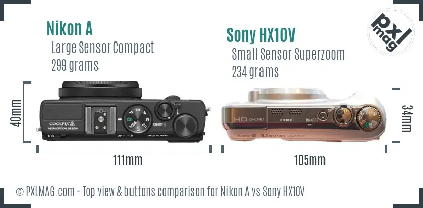 Nikon A vs Sony HX10V top view buttons comparison