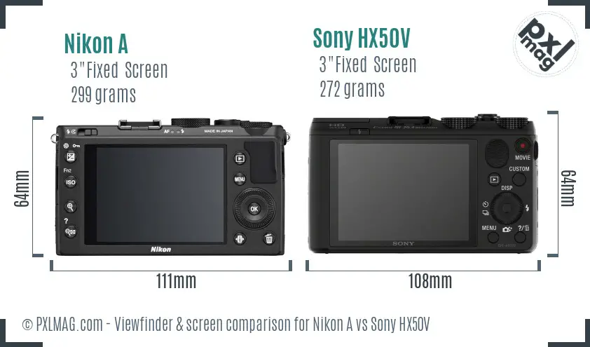 Nikon A vs Sony HX50V Screen and Viewfinder comparison