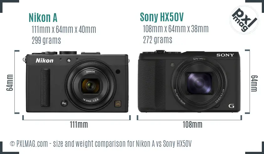Nikon A vs Sony HX50V size comparison