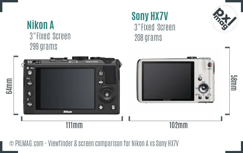 Nikon A vs Sony HX7V Screen and Viewfinder comparison