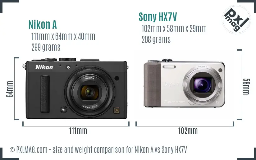 Nikon A vs Sony HX7V size comparison