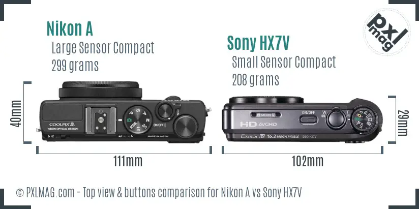 Nikon A vs Sony HX7V top view buttons comparison