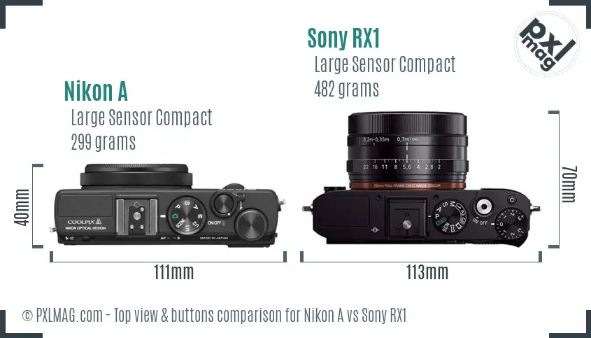 Nikon A vs Sony RX1 top view buttons comparison