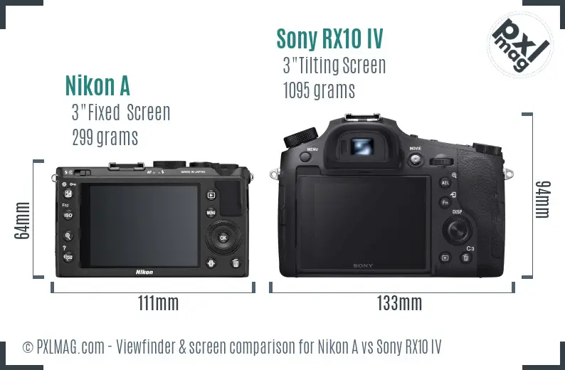 Nikon A vs Sony RX10 IV Screen and Viewfinder comparison